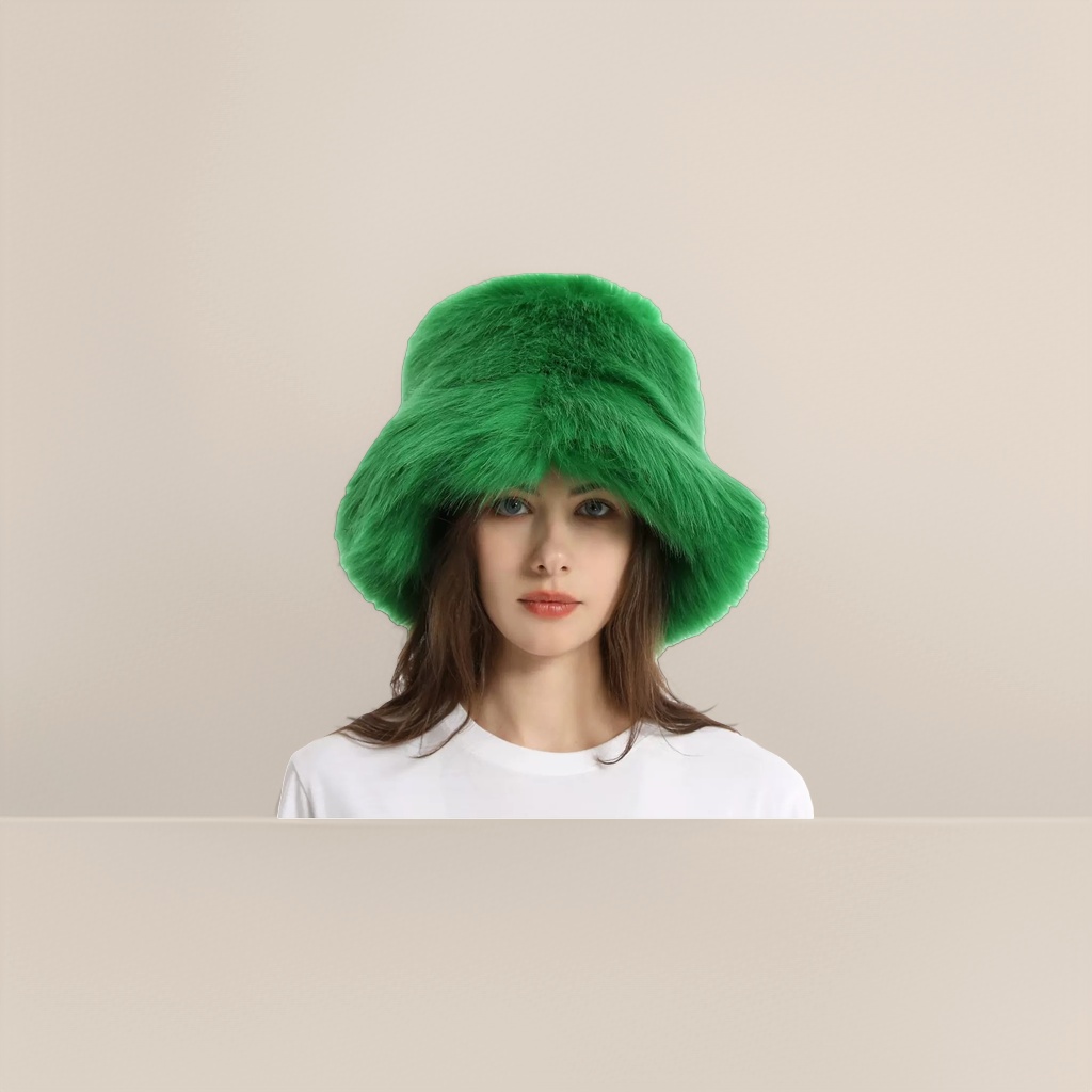 The green plush hat is warm and cute. The woolen hat is a versatile winter casual hat for women Specification image