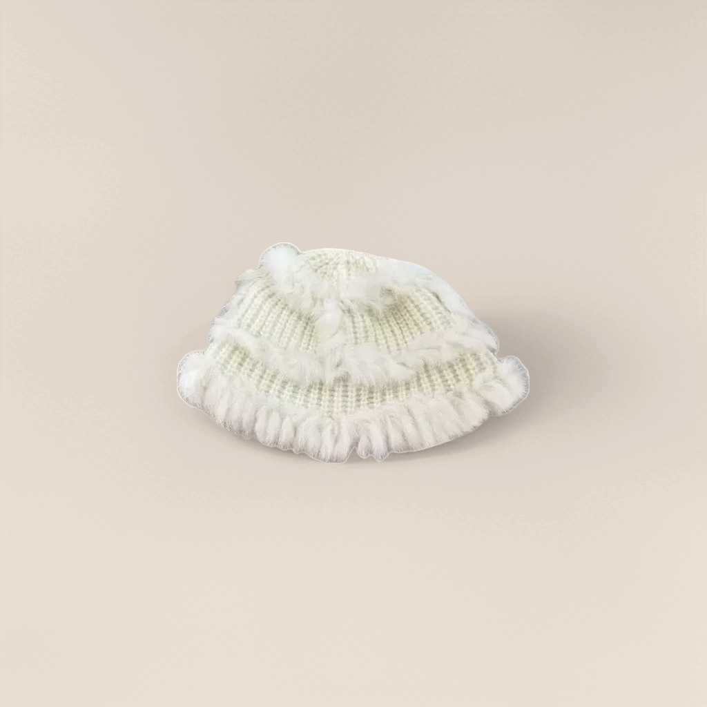 White woolen hat, warm knitted winter style Specification image