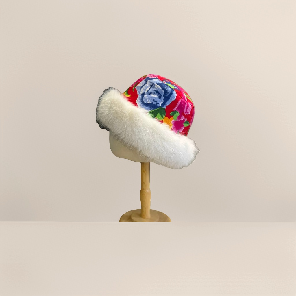 Floral pattern printed cold-proof hat is a fashionable and versatile warm hat Specification image