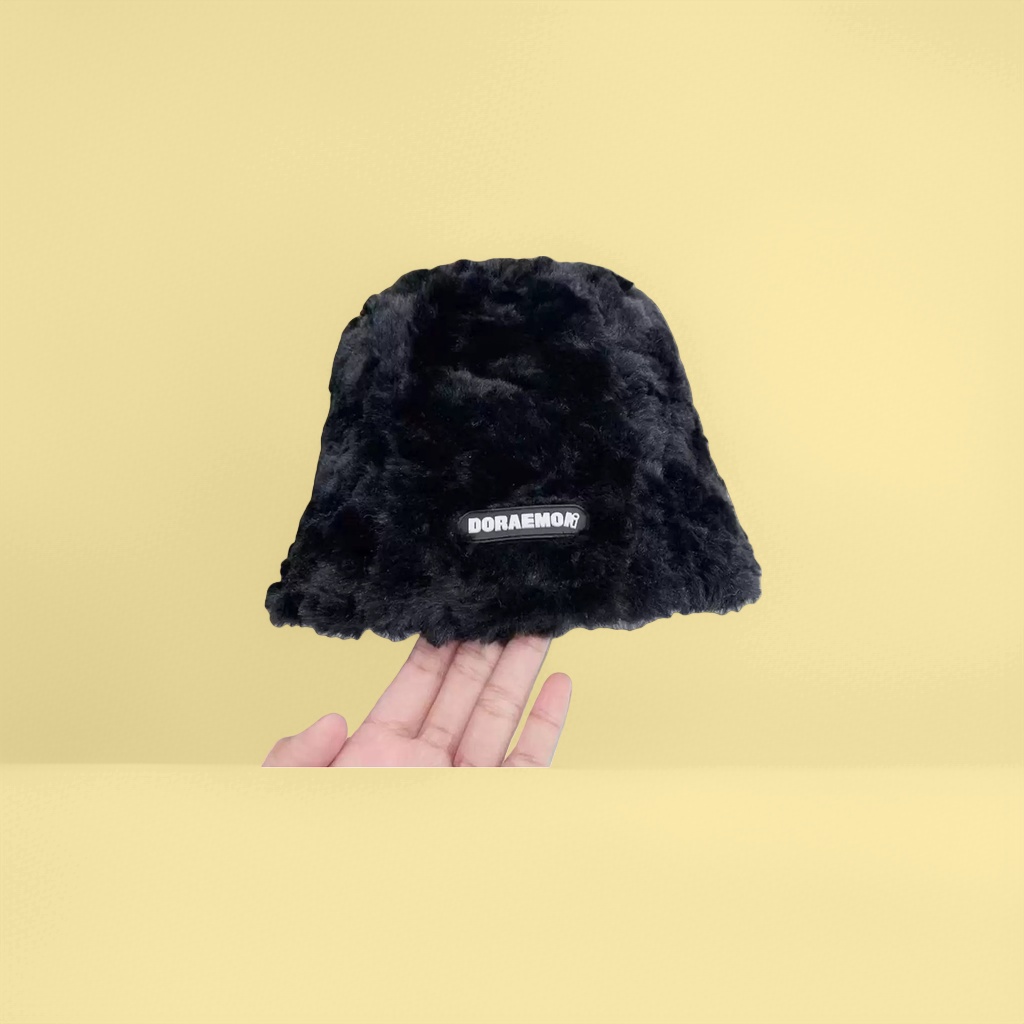 Black plush hat, a warm winter hat for girls details Picture