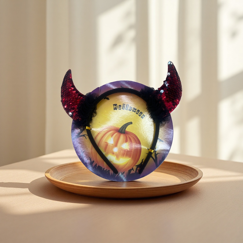 Halloween-themed devil horn headband, adjustable and comfortable headwear, festive party decoration Application Scenario