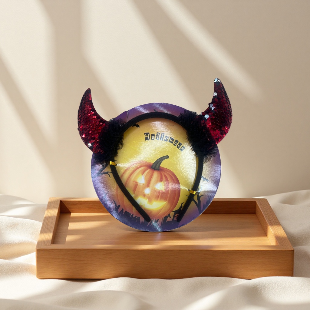 Halloween-themed devil horn headband, adjustable and comfortable headwear, festive party decoration details Picture