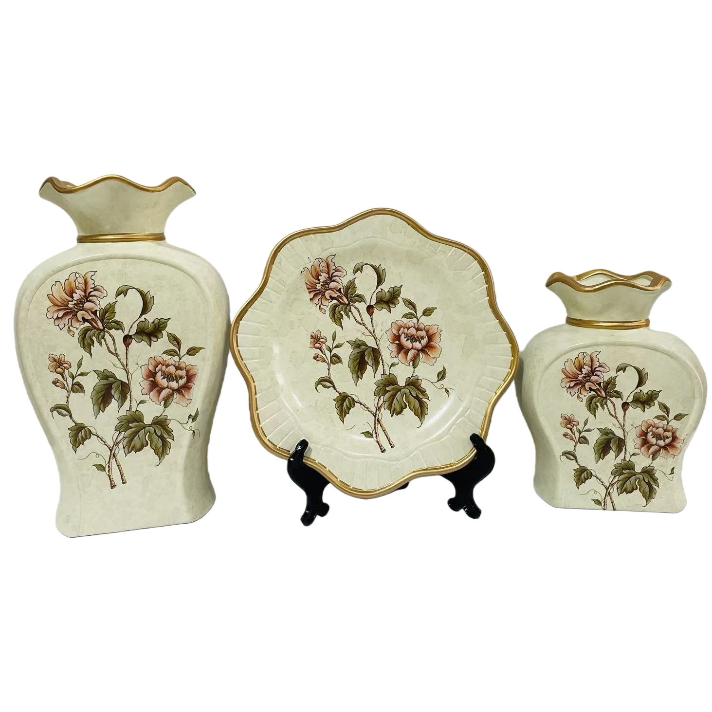 2026 New style Ceramic Vase with hotel and home patterns, golden border vase and plate decoration, ceramic vase Item Picture