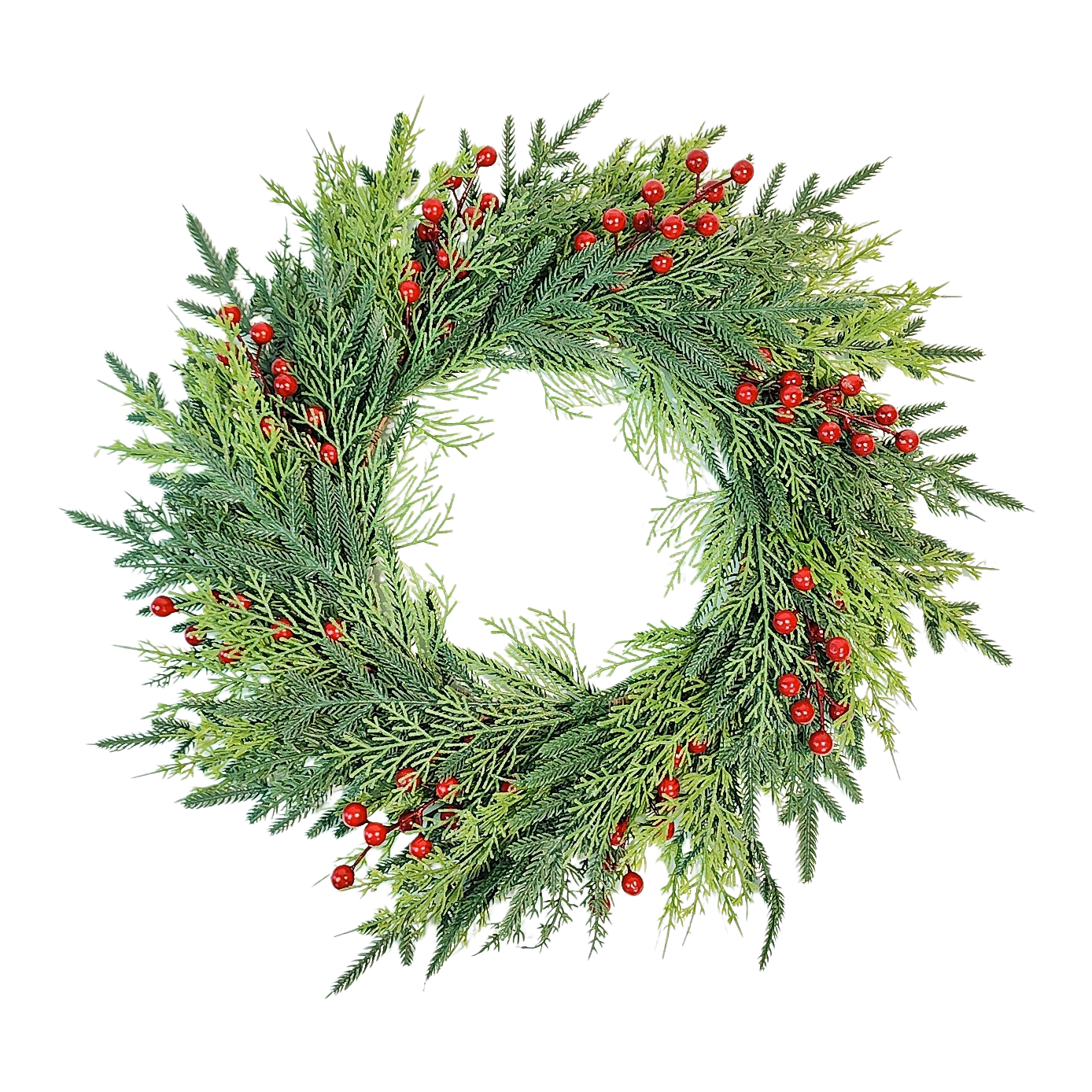 Christmas wreath with simulated cedar branches and pinecone velvet bow for festive decoration Item Picture