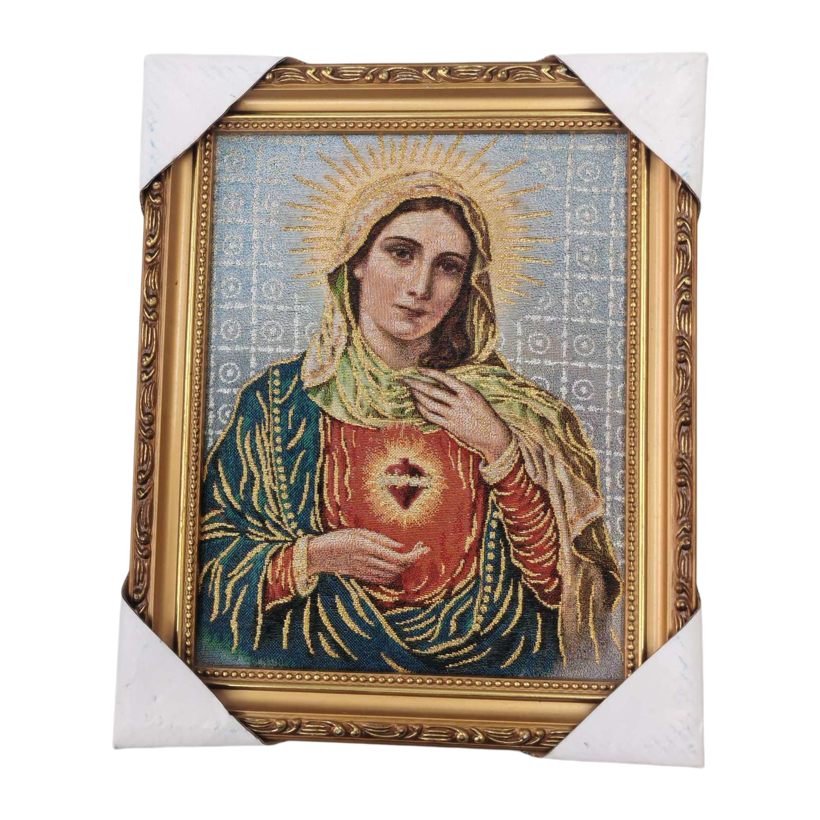 宗教刺绣画圣母玛利亚宗教用品装饰画金丝布画装饰画家居挂画白底实物图