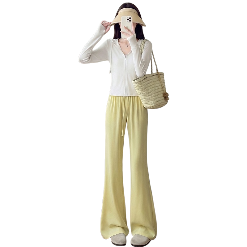 Yellow tall straight-leg long pants that make you look slimmer, the same style for models, casual and versatile Item Picture