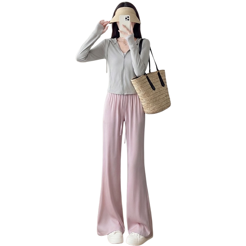 Pink tall, slender straight-leg trousers, the same style for female models, casual and versatile Item Picture