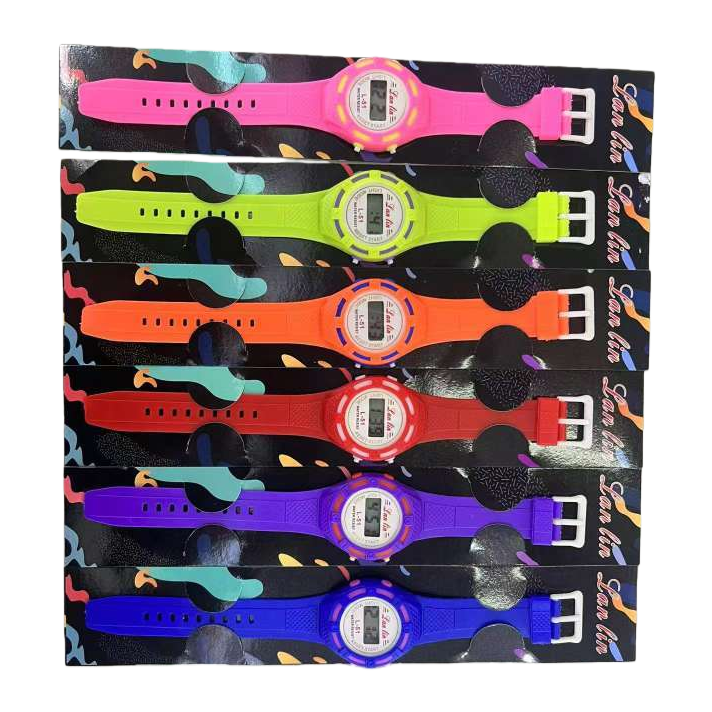 الساعة الإلكترونية الملونة هي عبارة عن أزياء بسيطة تقريبا لكل من الرجال والنساء Item Picture