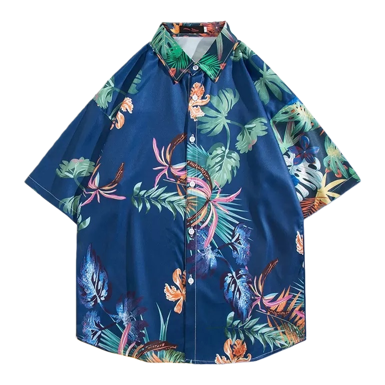 热带印花+衬衫白底实物图