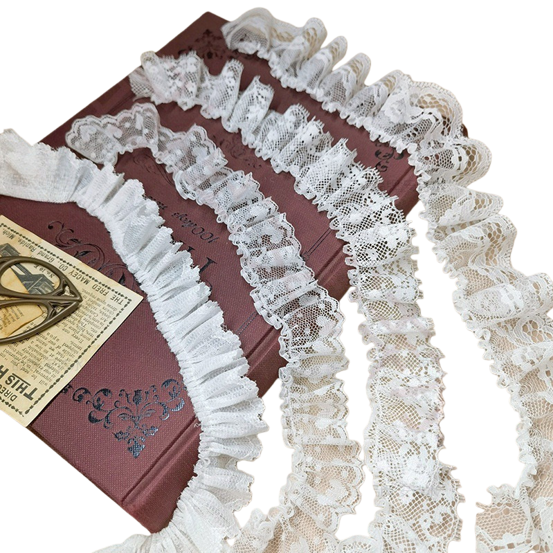 Arroz blanco plisado encaje plisado compacto accesorios de encaje pet wear lolita puños collar falda adorno Item Picture