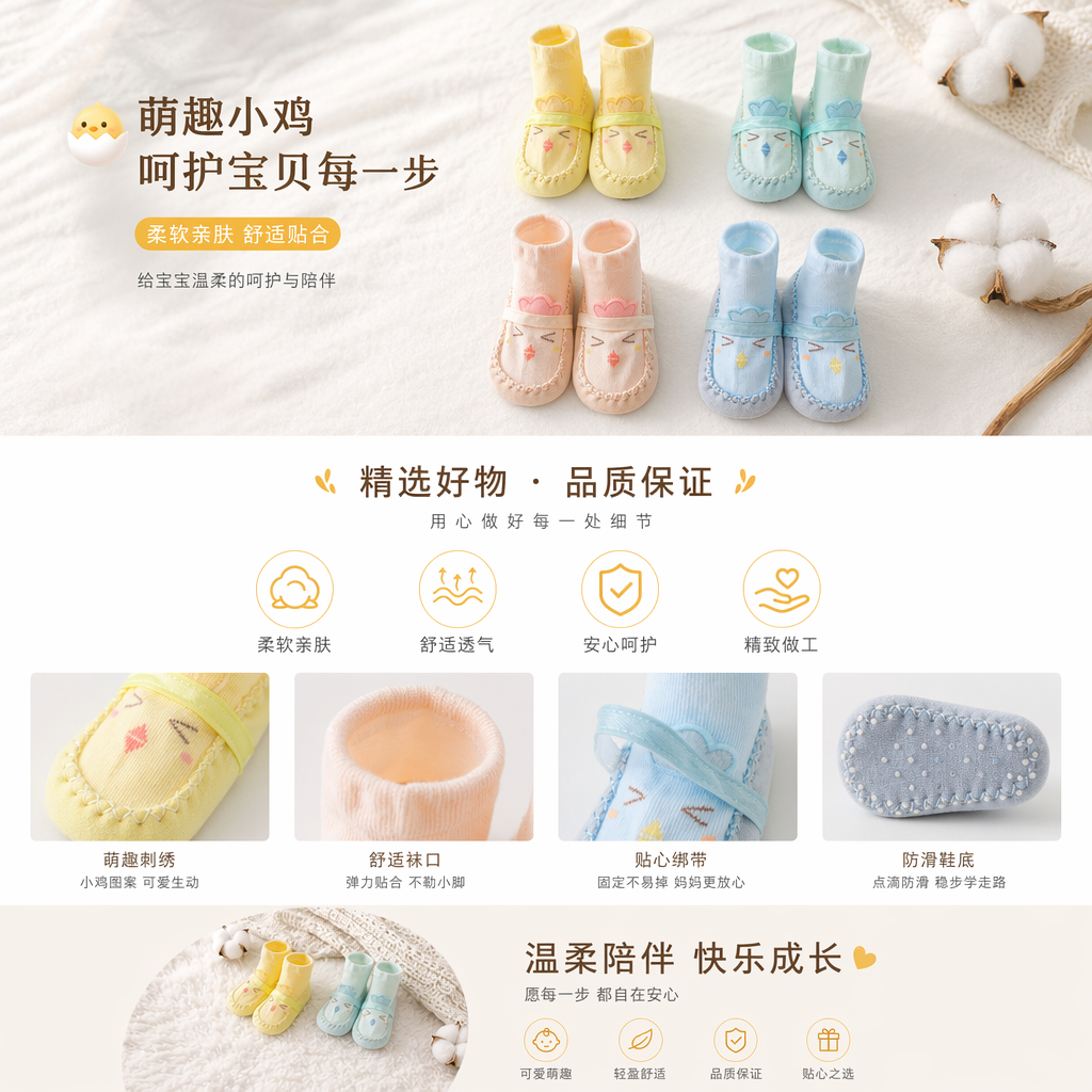 婴儿袜鞋纯棉防滑软底新生儿宝宝春秋薄款详情1