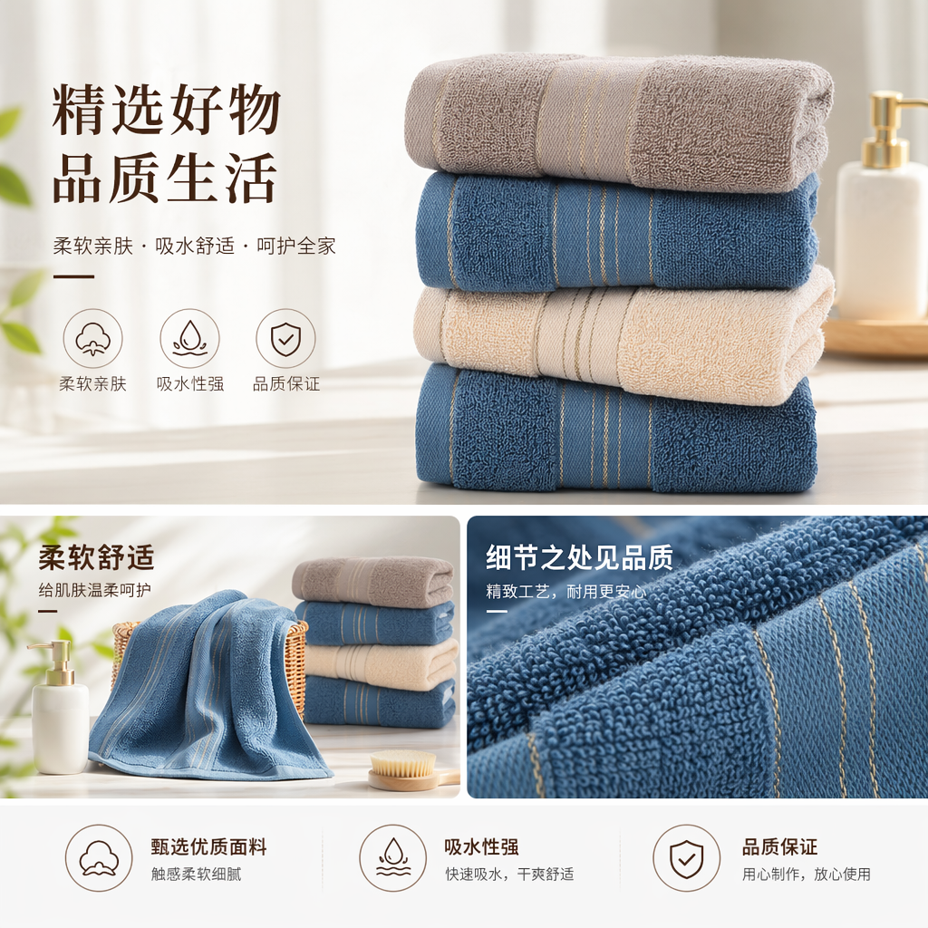 纯棉毛巾洗脸全棉吸水毛巾批发定制礼品独立包装地摊涤棉刺绣详情1