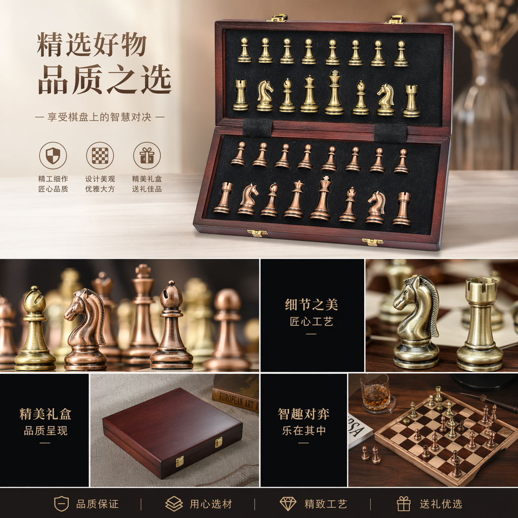 棋子国际象棋套装 木质磁吸便携旅行款详情1