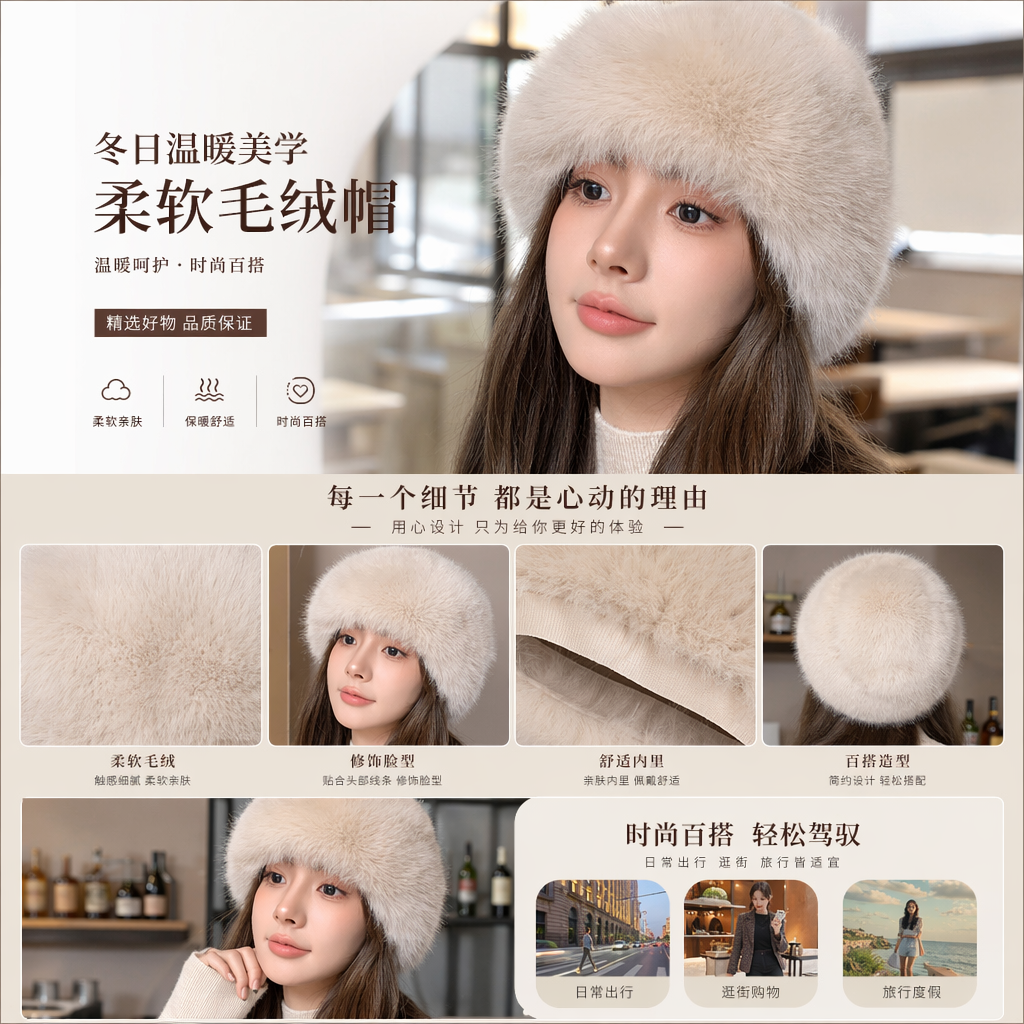 毛绒帽子 保暖毛线帽 冬季加厚针织帽详情1