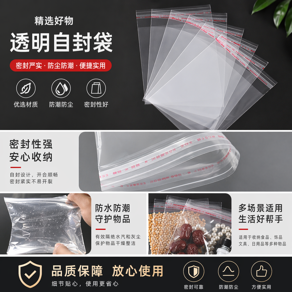 透明塑料袋 加厚防撕 食品级密封保鲜袋 家用收纳整理袋详情1