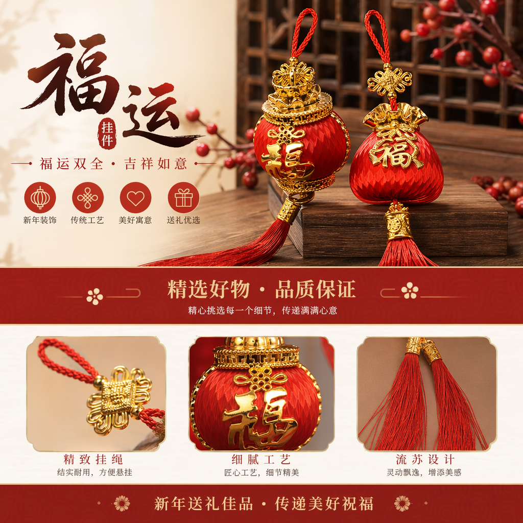 红色灯笼中式传统装饰挂件节日喜庆家用客厅玄关详情1