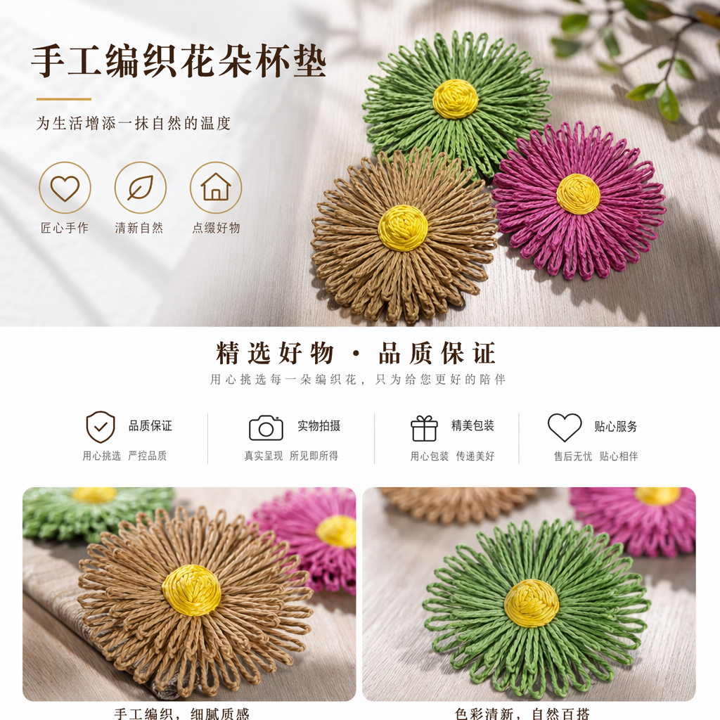 手工编织花朵装饰挂件 墙面家居摆件 复古文艺风详情1