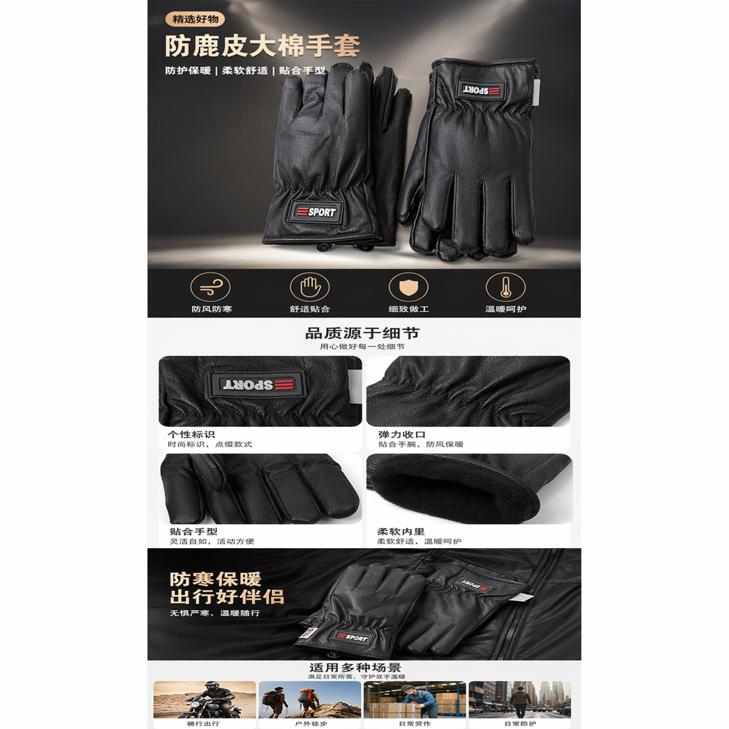 黑色防鹿皮大棉通用防护劳保手套 180g 医用乳胶加厚保暖详情1