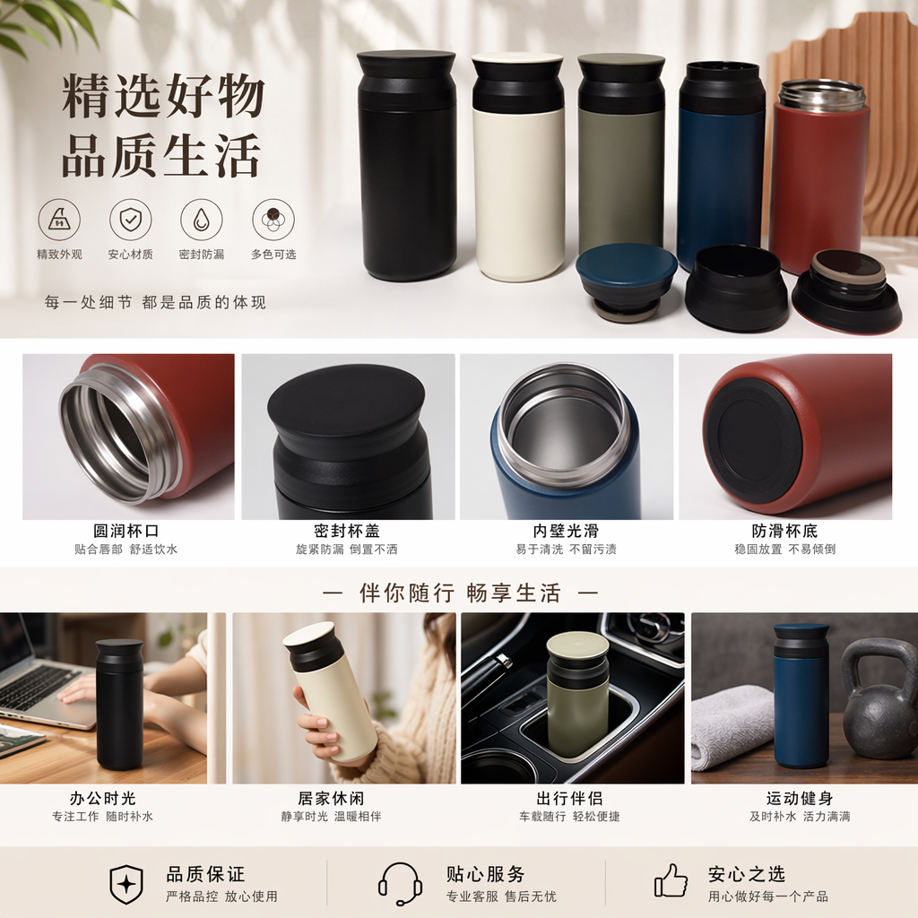 保温杯 304不锈钢真空隔热 轻量通勤办公水杯详情1