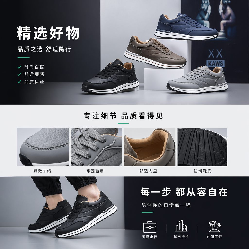 男式运动单鞋夏季透气网布轻量跑步休闲鞋详情1