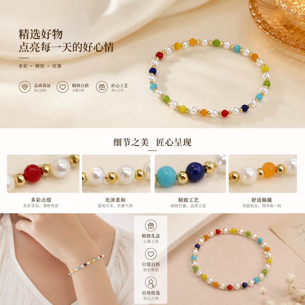 Colorful bead bracelet, a round and colorful beaded accessory, is a fashionable accessory suitable for both men and women pic 1
