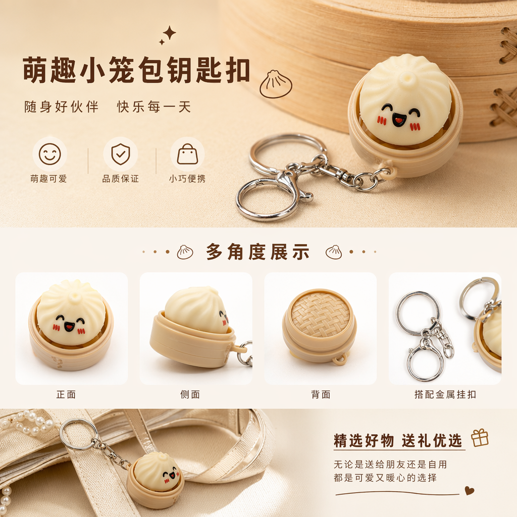 可爱包子造型钥匙扣 软萌硅胶挂件随身小物详情1