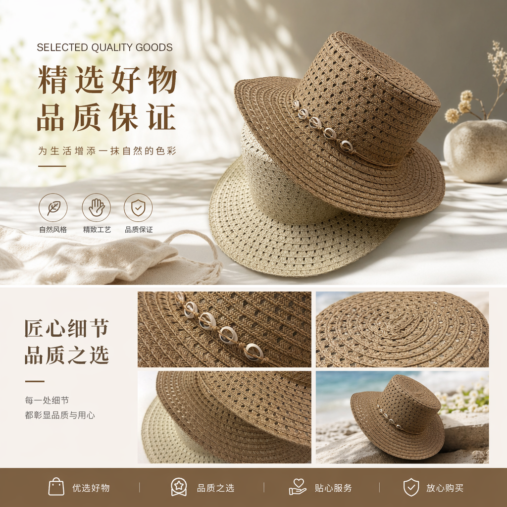 编织草帽 女夏防晒遮阳帽 透气休闲度假草编帽子详情1