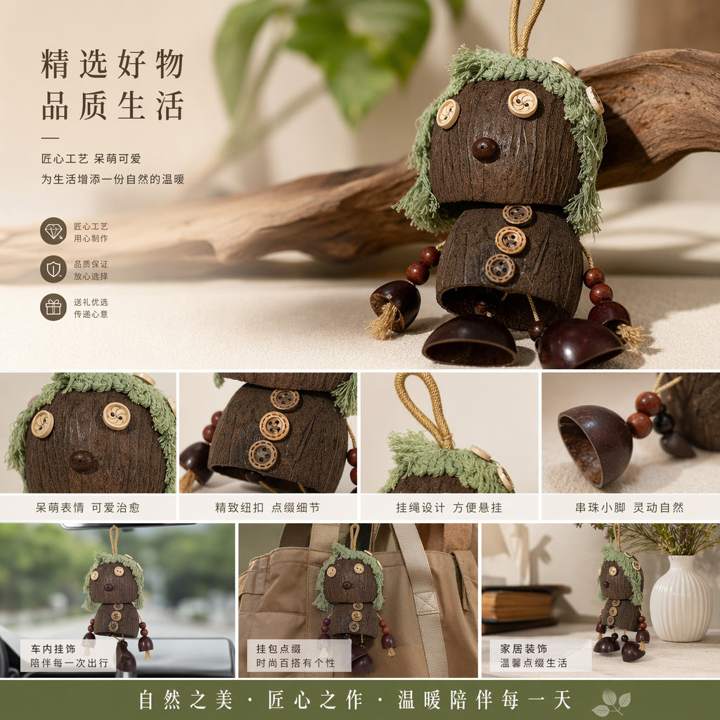 手工制作椰壳玩偶主体 天然环保创意摆件装饰详情1
