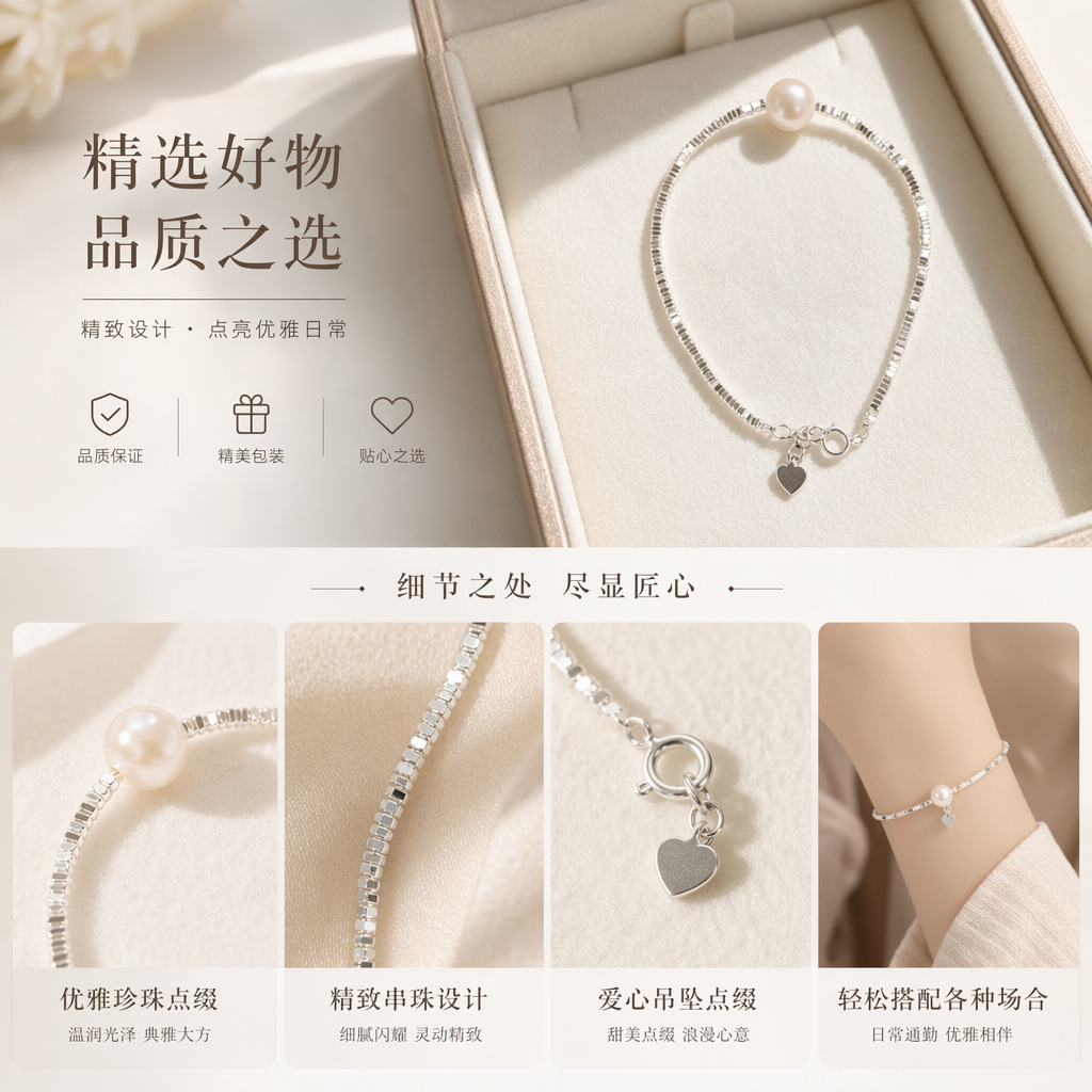 S925 Silver Pearl bracelet for Women is a simple and versatile natural freshwater pearl jewelry pic 1