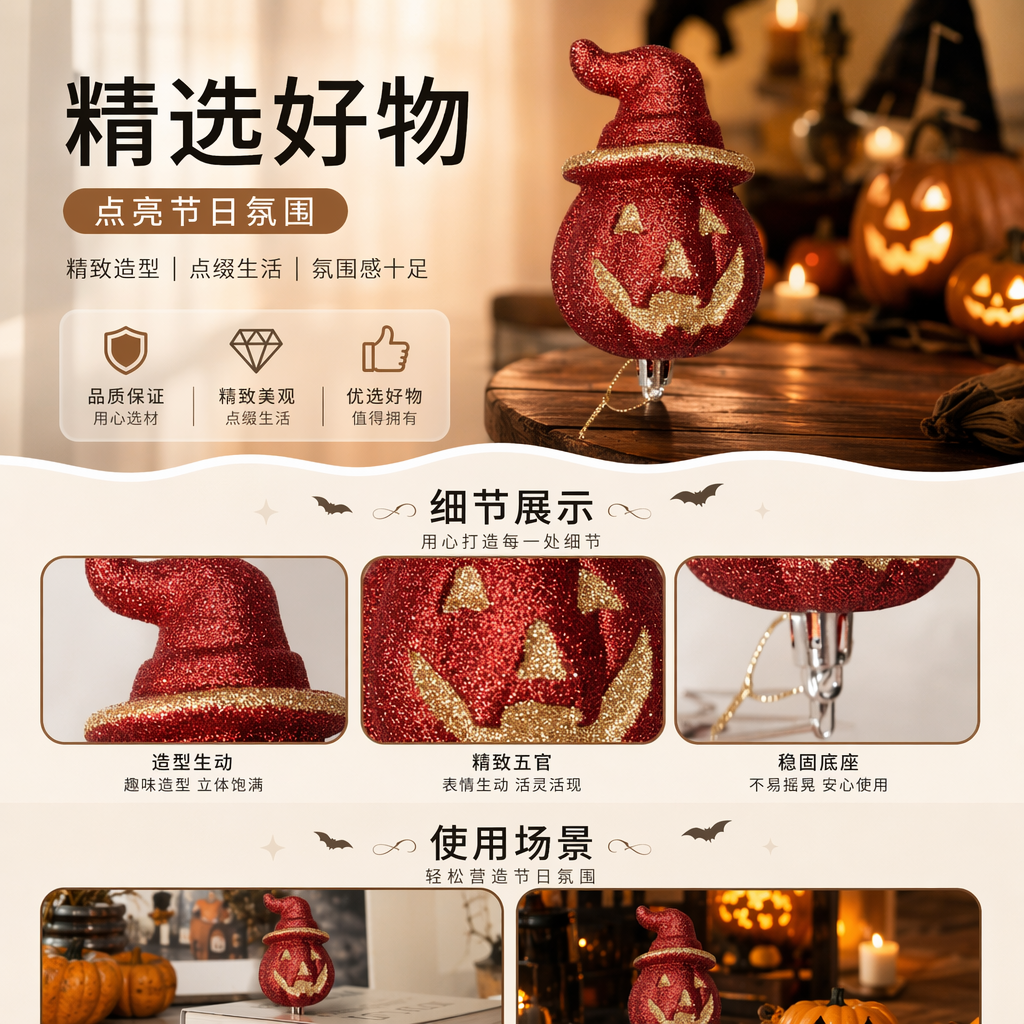 红色闪光南瓜泡沫球万圣节装饰泡沫球节日氛围详情1