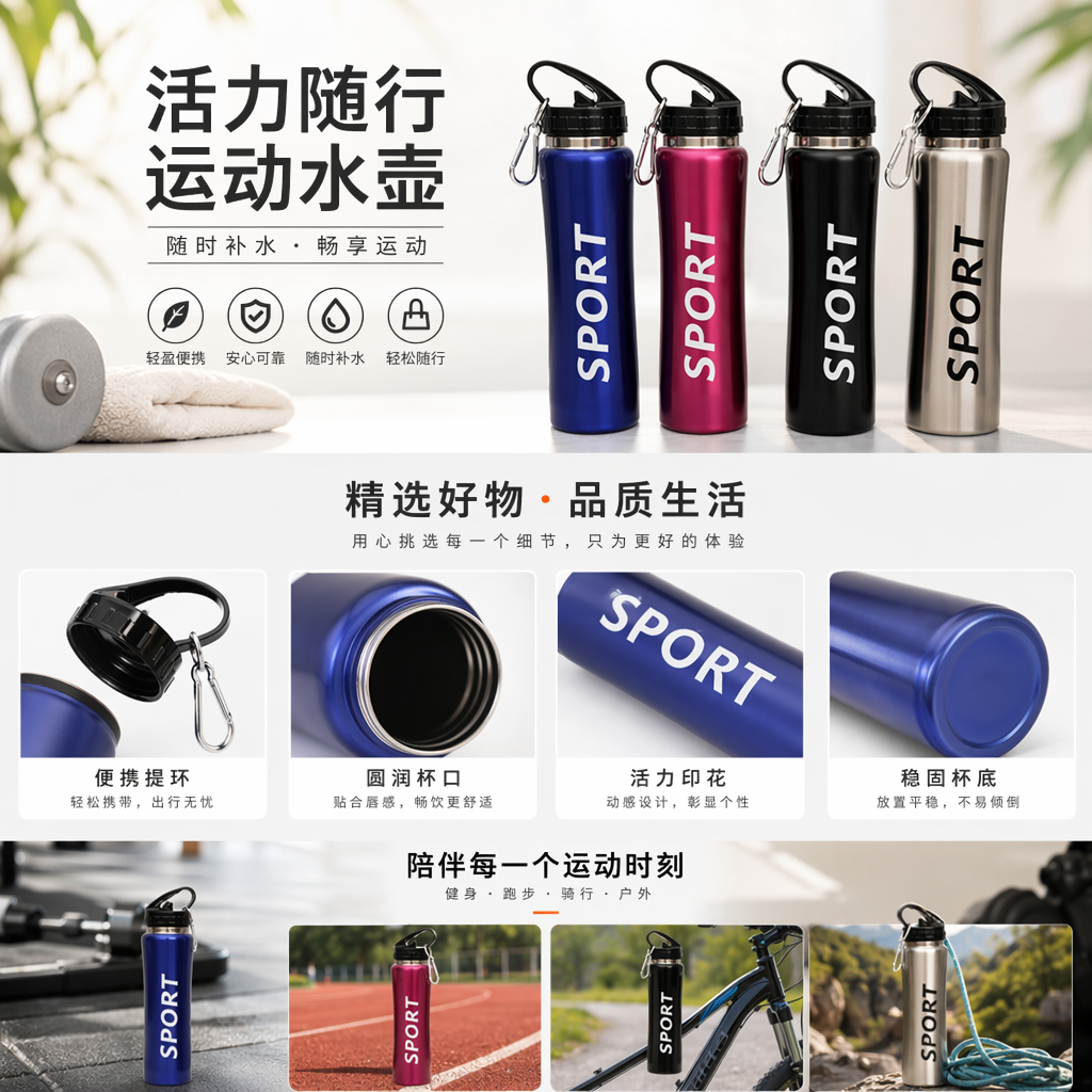运动水壶 便携大容量保温水壶 防漏设计 轻量健身水杯详情1