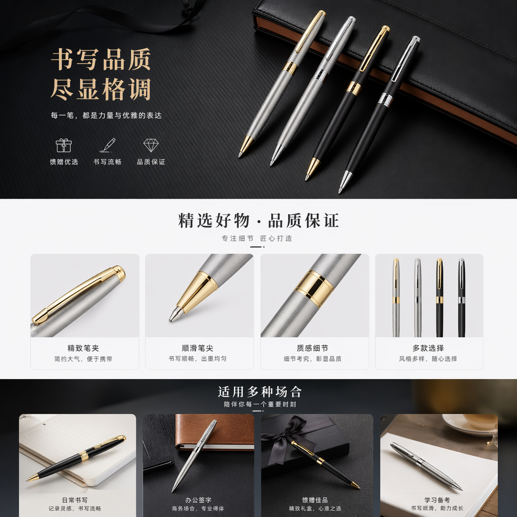 钢笔 金属笔身 学生用 书法练字 耐用顺滑墨水详情1