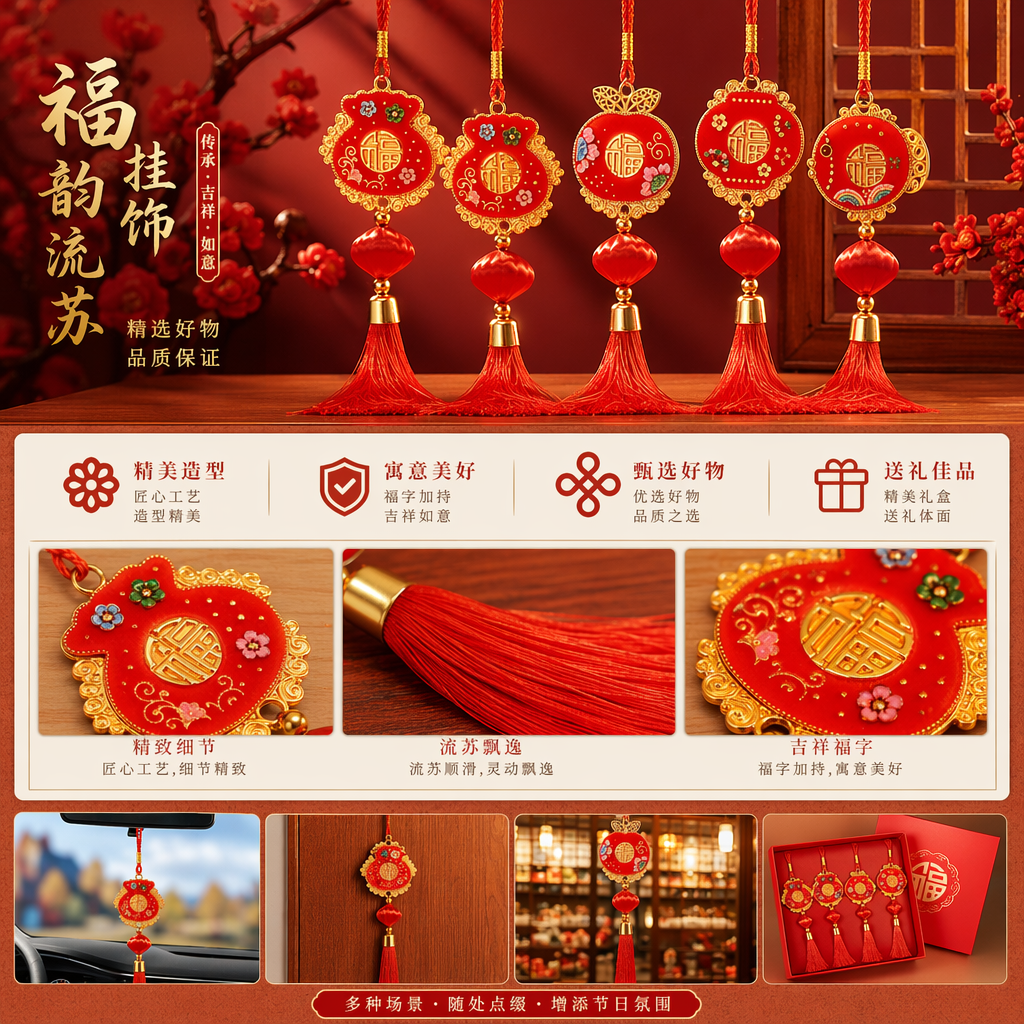 红色中国风挂饰 新中式客厅玄关装饰品 家居风水摆件详情1
