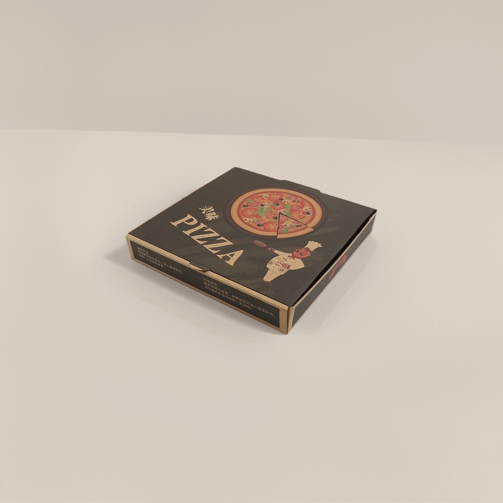 黑色披萨盒32×32×4cm盒面印PIZZA字样披萨图案厨师卡通形象