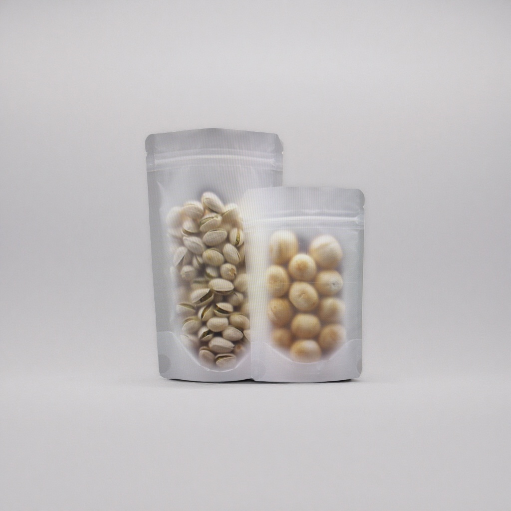 A transparent bagged mixed nut snack featuring pistachios and cashews Specification image