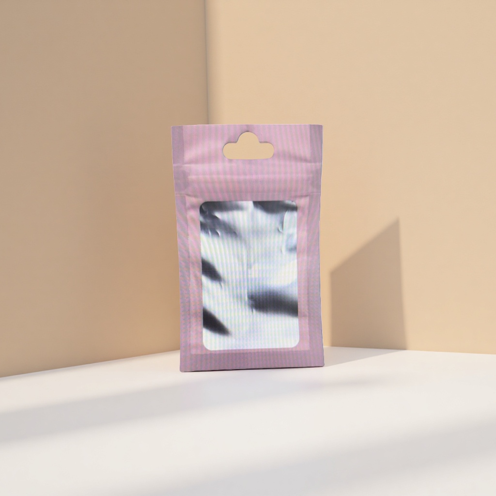 The pink perforated packaging bag contains a fashionable and portable storage bag with silver reflective items Specification image