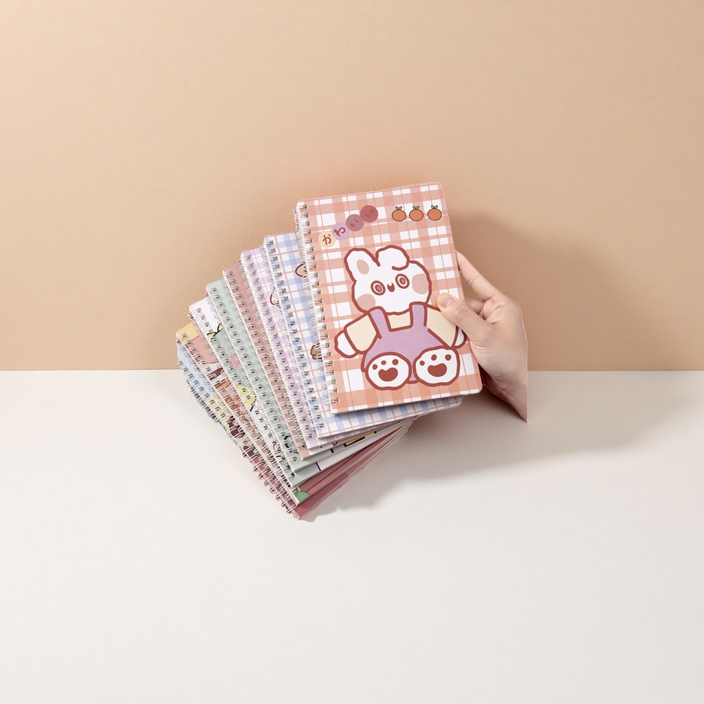 Pink checkered cartoon rabbit pattern coil student notebook A5 size 120 pages
