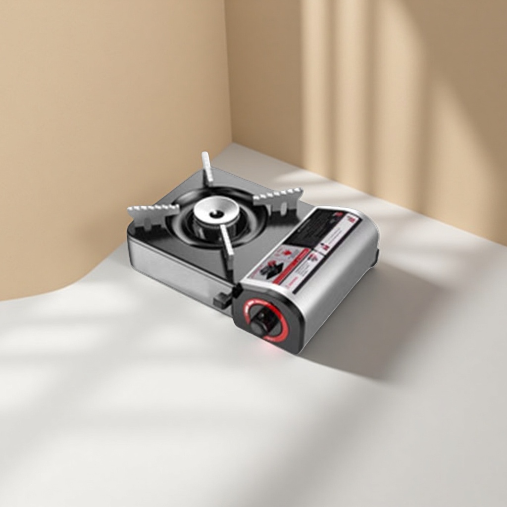 Silver-black portable gas stove, household, outdoor and camping single stove Application Scenario