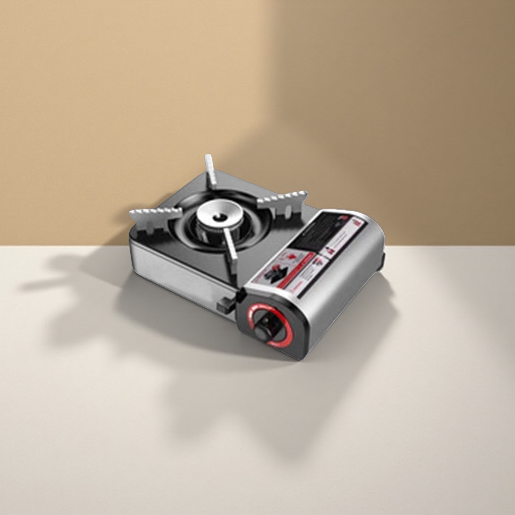 Silver-black portable gas stove, household, outdoor and camping single stove details Picture