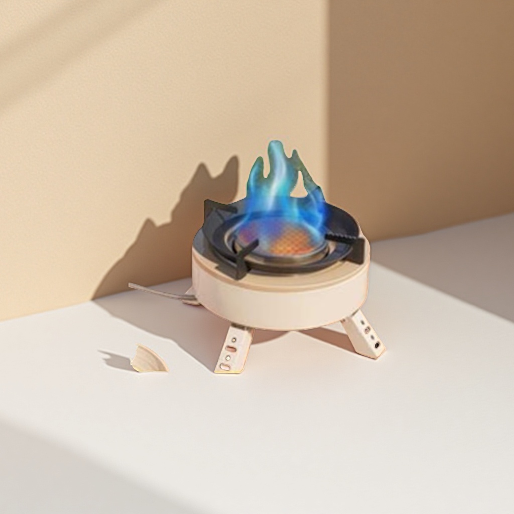 The white portable infrared energy concentrating stove with a blue flame and a high-efficiency wooden desktop is suitable details Picture
