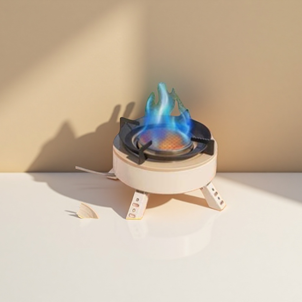 The white portable infrared energy concentrating stove with a blue flame and a high-efficiency wooden desktop is suitable Application Scenario