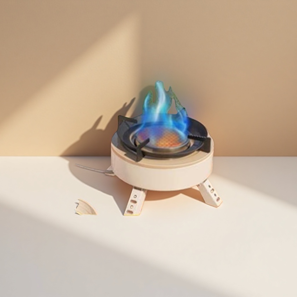 The white portable infrared energy concentrating stove with a blue flame and a high-efficiency wooden desktop is suitable Specification image