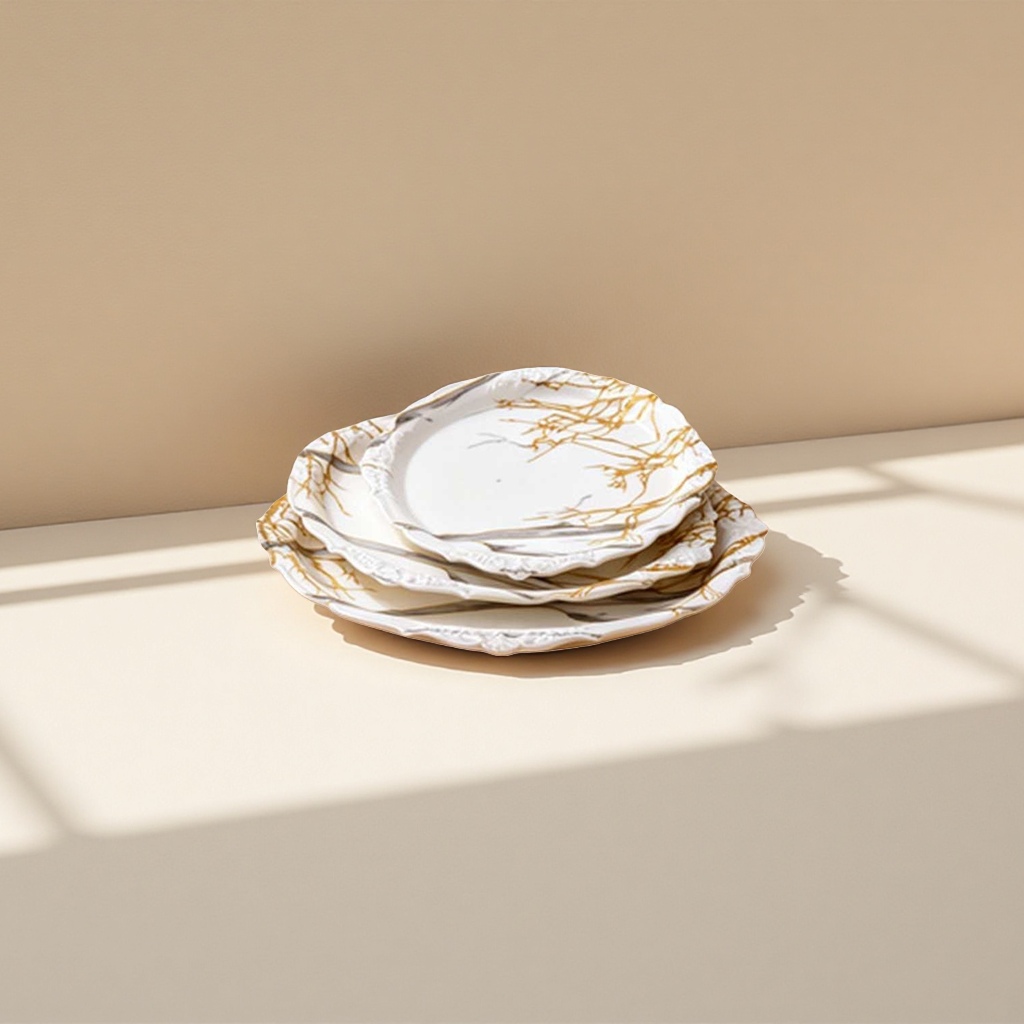 صينية رخامية مستديرة مرخامية ذات أغصان رمادية ذهبية Specification image