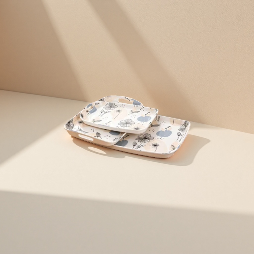 Rectangular melamine patterned tray, heat-resistant and anti-scald, suitable for home, restaurant and kitchen storage and plating details Picture