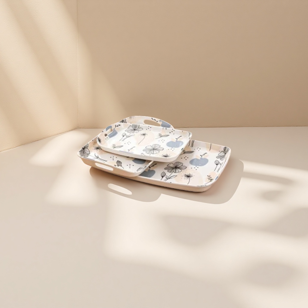 Rectangular melamine patterned tray, heat-resistant and anti-scald, suitable for home, restaurant and kitchen storage and plating Application Scenario