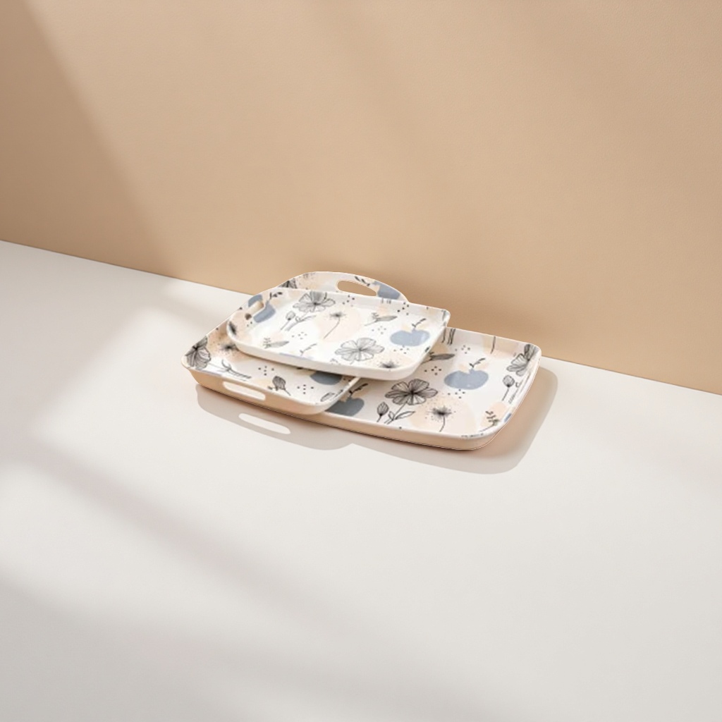 Rectangular melamine patterned tray, heat-resistant and anti-scald, suitable for home, restaurant and kitchen storage and plating Specification image