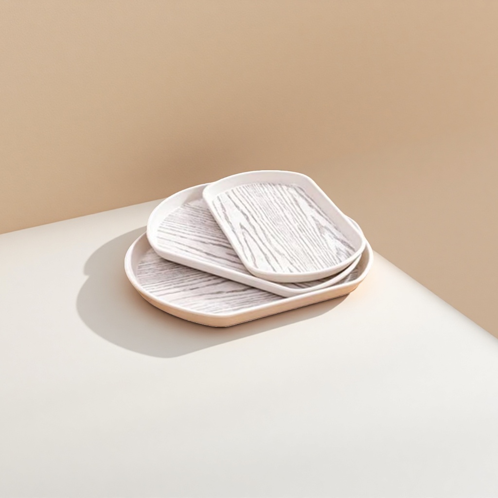 White oval-shaped melamine wood grain tray for home dining side table display and storage Application Scenario
