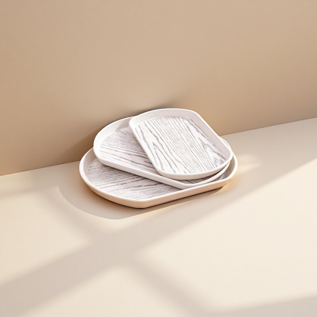 White oval-shaped melamine wood grain tray for home dining side table display and storage details Picture