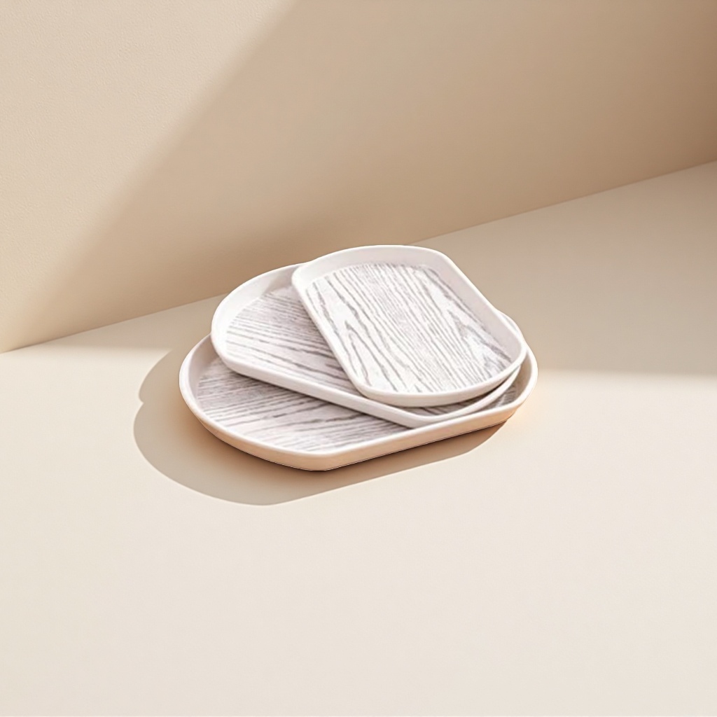 White oval-shaped melamine wood grain tray for home dining side table display and storage Specification image