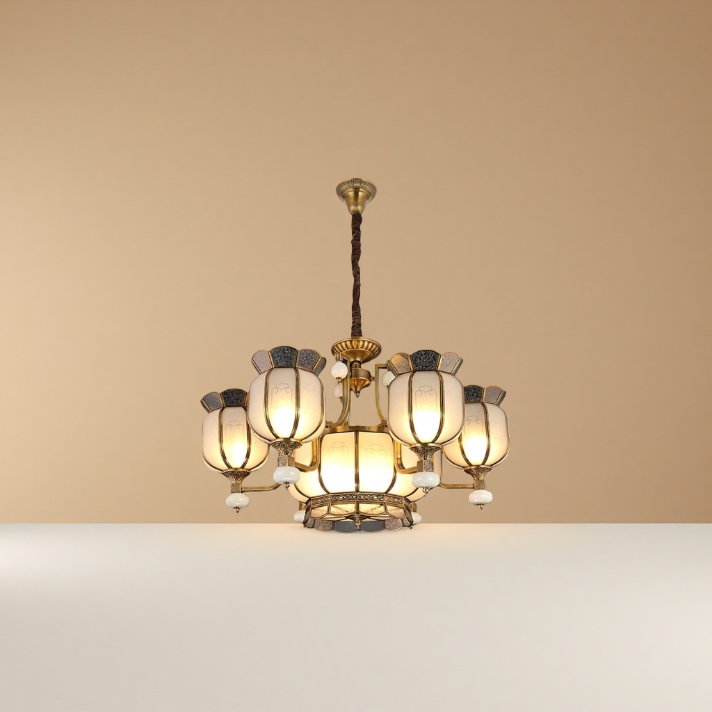 Golden ancient-style chandelier for living room and bedroom Chinese-style decoration, 30cm diameter Application Scenario